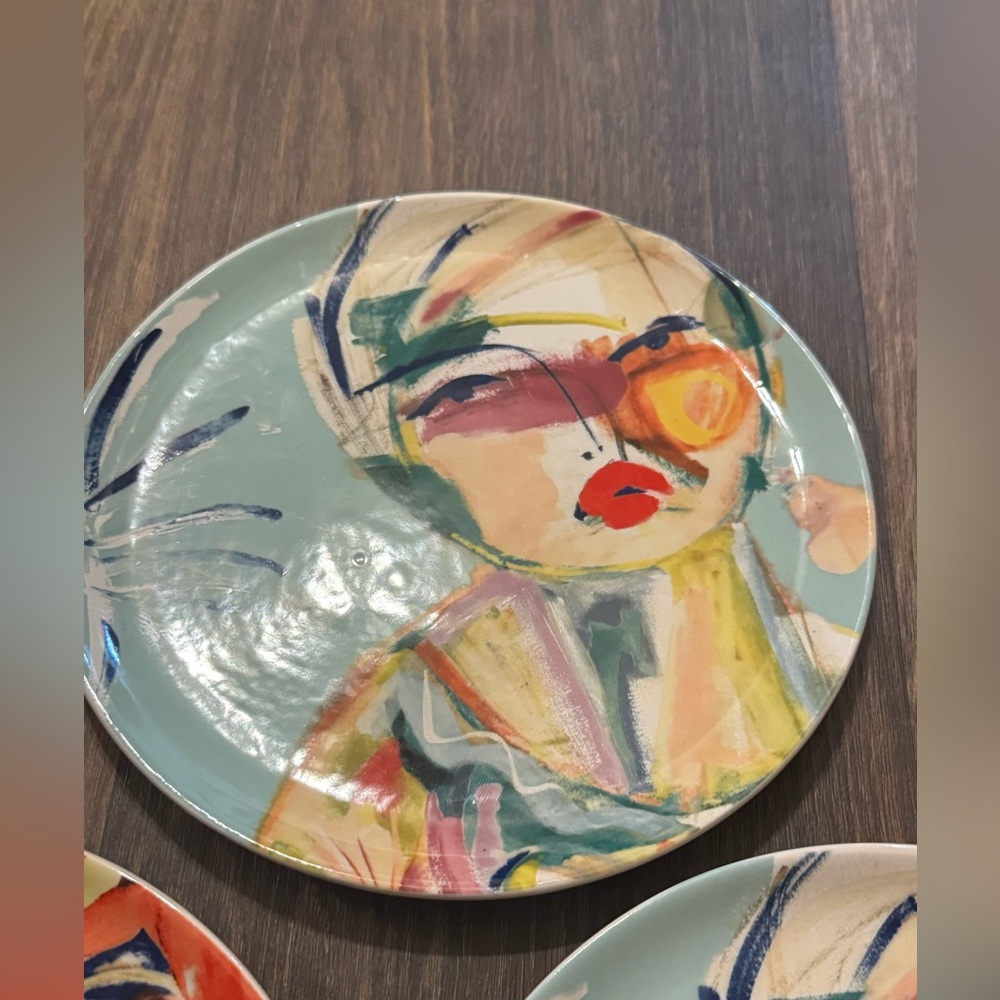 Set of 4 Leslie Weaver for Anthropologie Dessert PlatesColorful Artistic Plates - Picture 2 of 5